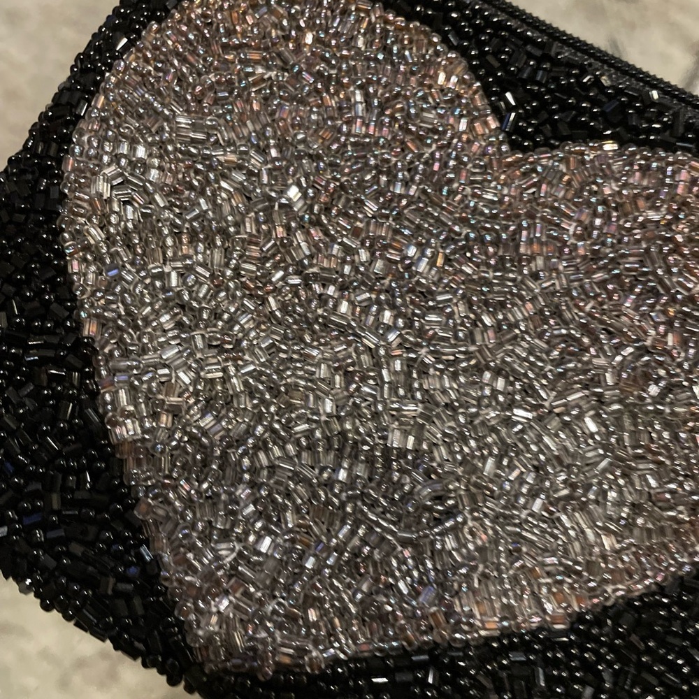 Moyna Black small pouch with silver heart. Top Zip . 5”w X 4 1/2w. - Picture 10 of 11